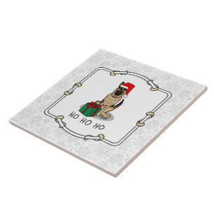 Christmas Santa Hat German Shepherd Dog Cute Tile