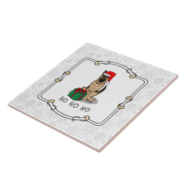 Christmas Santa Hat German Shepherd Dog Cute Tile (Side)