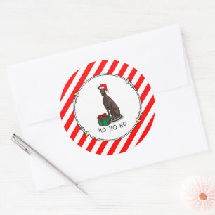Christmas Santa Hat Greyhound Dog (brindle) Cute Classic Round Sticker