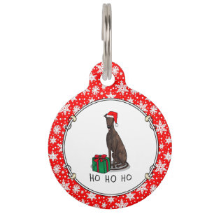 Christmas Santa Hat Greyhound Dog (brindle) Cute Pet Tag