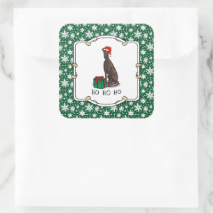 Christmas Santa Hat Greyhound Dog (brindle) Cute Square Sticker