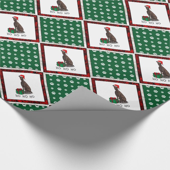 Christmas Santa Hat Greyhound Dog (brindle) Cute Wrapping Paper (Corner)