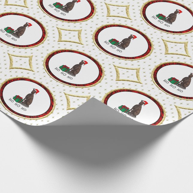 Christmas Santa Hat Greyhound Dog (brindle) Cute Wrapping Paper (Corner)
