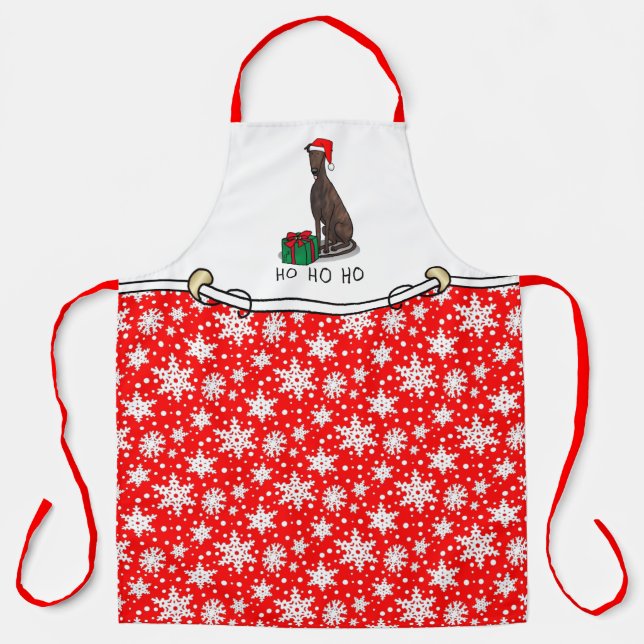 Christmas Santa Hat Greyhound Dog (brindle) Funny Apron (Front)