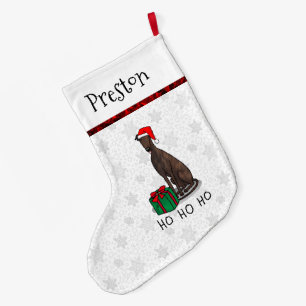 Christmas Santa Hat Greyhound Dog (brindle) Funny Large Christmas Stocking