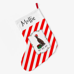 Christmas Santa Hat Greyhound Dog (brindle) Funny Large Christmas Stocking