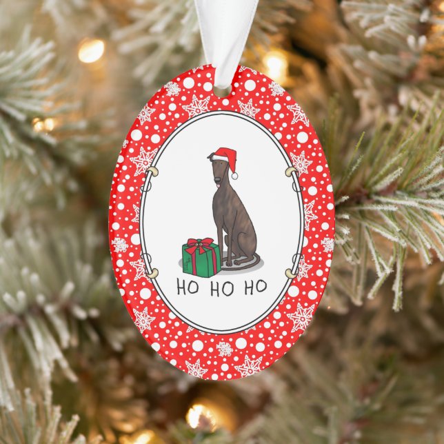 Christmas Santa Hat Greyhound Dog (brindle) Funny Ornament (Tree)