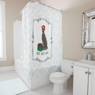 Christmas Santa Hat Greyhound Dog (brindle) Funny Shower Curtain