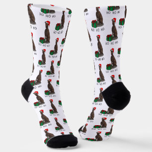 Christmas Santa Hat Greyhound Dog (brindle) Funny Socks