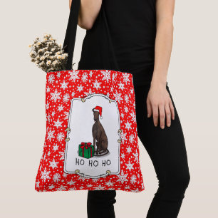 Christmas Santa Hat Greyhound Dog (brindle) Funny Tote Bag
