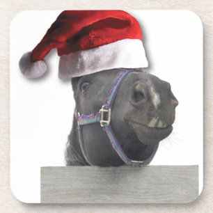 Christmas Santa Hat Horse Coaster