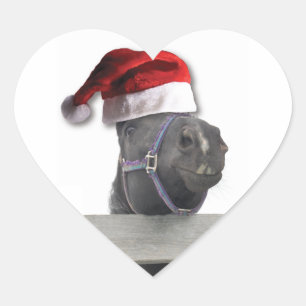 Christmas Santa Hat Horse Heart Sticker