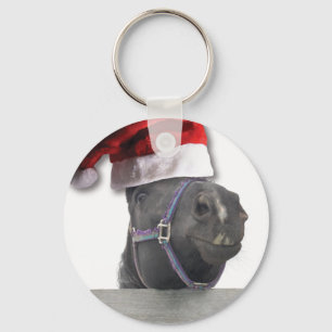 Christmas Santa Hat Horse Key Ring