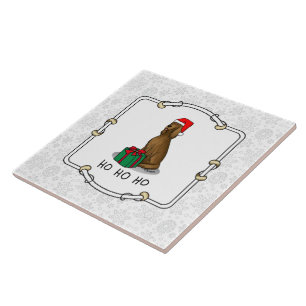 Christmas Santa Hat Irish Setter Dog (red 1) Cute Tile
