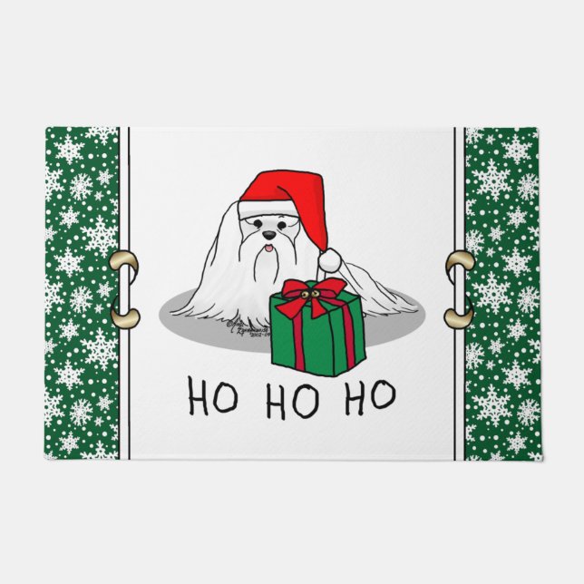 Christmas Santa Hat Maltese Dog Cute Funny Doormat (Front)