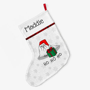 Christmas Santa Hat Maltese Dog Cute Funny Large Christmas Stocking