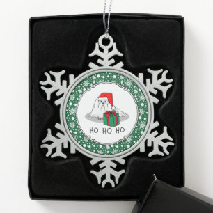 Christmas Santa Hat Maltese Dog Cute Funny Snowflake Pewter Christmas Ornament