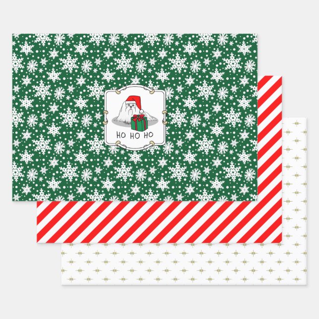 Christmas Santa Hat Maltese Dog Cute Funny Wrapping Paper Sheet (Set)