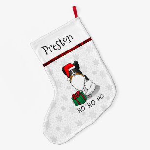 Christmas Santa Hat Papillon (tri-colour) Dog Cute Large Christmas Stocking