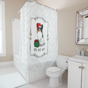 Christmas Santa Hat Papillon (tri-colour) Dog Cute Shower Curtain