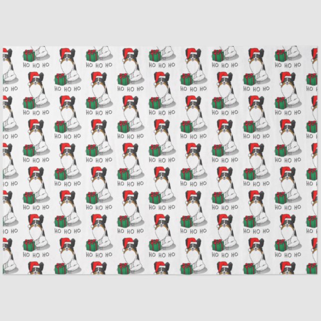 Christmas Santa Hat Papillon (tri-colour) Dog Cute Tissue Paper (Front)