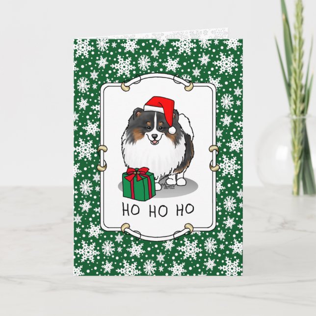 Christmas Santa Hat Pomeranian (tri-colour) Cute Card (Front)