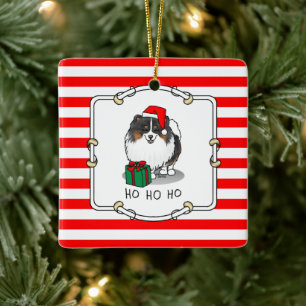 Christmas Santa Hat Pomeranian (tri-colour) Cute Ceramic Ornament