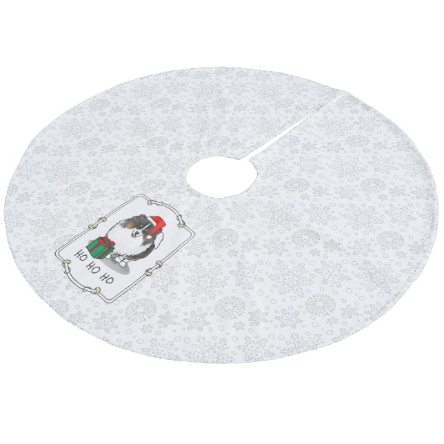 Christmas Santa Hat Pomeranian (tri-colour) Cute Fleece Tree Skirt (Angled)