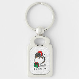 Christmas Santa Hat Pomeranian (tri-colour) Cute Key Ring