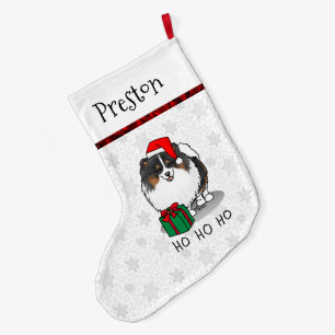 Christmas Santa Hat Pomeranian (tri-colour) Cute Large Christmas Stocking