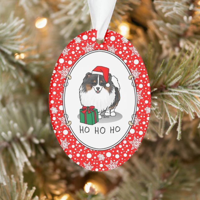 Christmas Santa Hat Pomeranian (tri-colour) Cute Ornament (Tree)