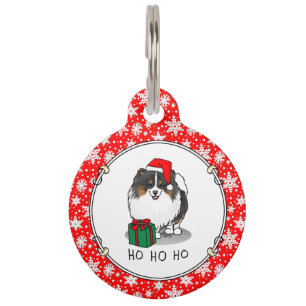 Christmas Santa Hat Pomeranian (tri-colour) Cute Pet Tag
