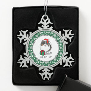 Christmas Santa Hat Pomeranian (tri-colour) Cute Snowflake Pewter Christmas Ornament