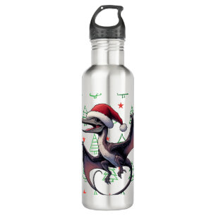 Christmas Santa hat pterodactyl  710 Ml Water Bottle