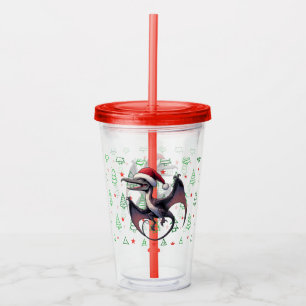 Christmas Santa hat pterodactyl Acrylic Tumbler