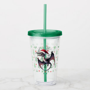 Christmas Santa hat pterodactyl Acrylic Tumbler