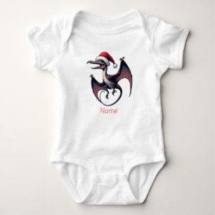 Christmas Santa hat pterodactyl  Baby Bodysuit