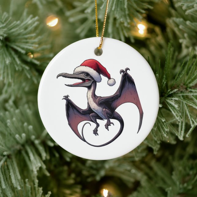Christmas Santa hat pterodactyl  Ceramic Tree Decoration (Tree)