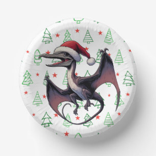 Christmas Santa hat pterodactyl  Paper Plate