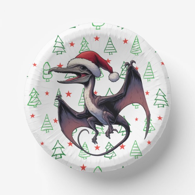 Christmas Santa hat pterodactyl  Paper Plate (Front)