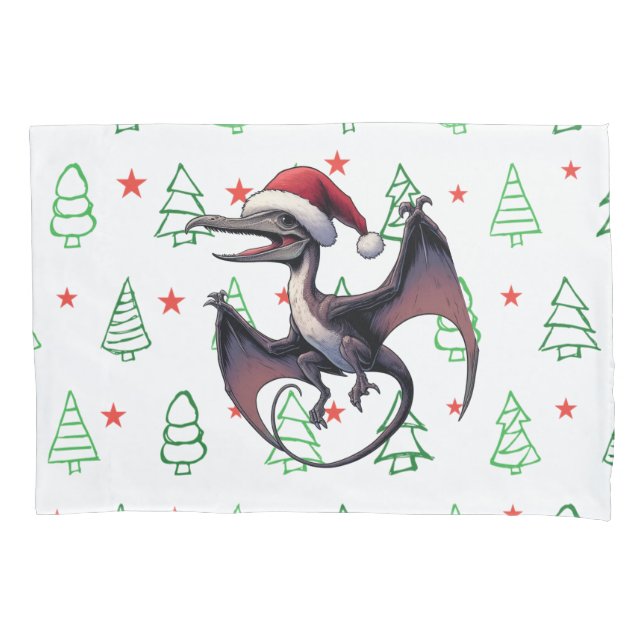 Christmas Santa hat pterodactyl  Pillowcase (Front)