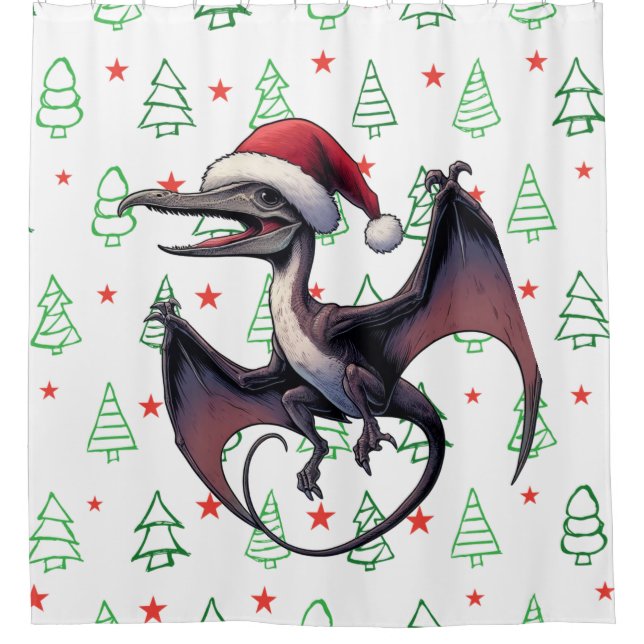 Christmas Santa hat pterodactyl  Shower Curtain (Front)