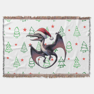Christmas Santa hat pterodactyl Throw Blanket