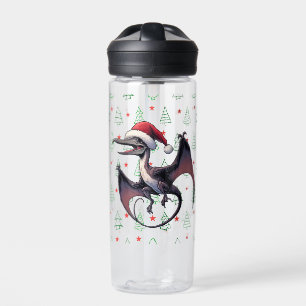 Christmas Santa hat pterodactyl  Water Bottle