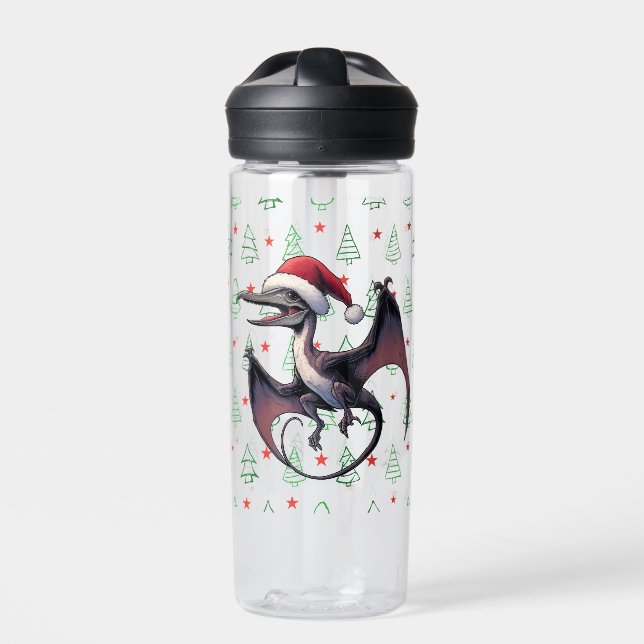 Christmas Santa hat pterodactyl  Water Bottle (Front)