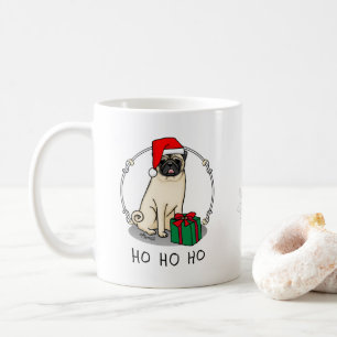 Christmas Santa Hat Pug Dog (light fawn) Cute Coffee Mug