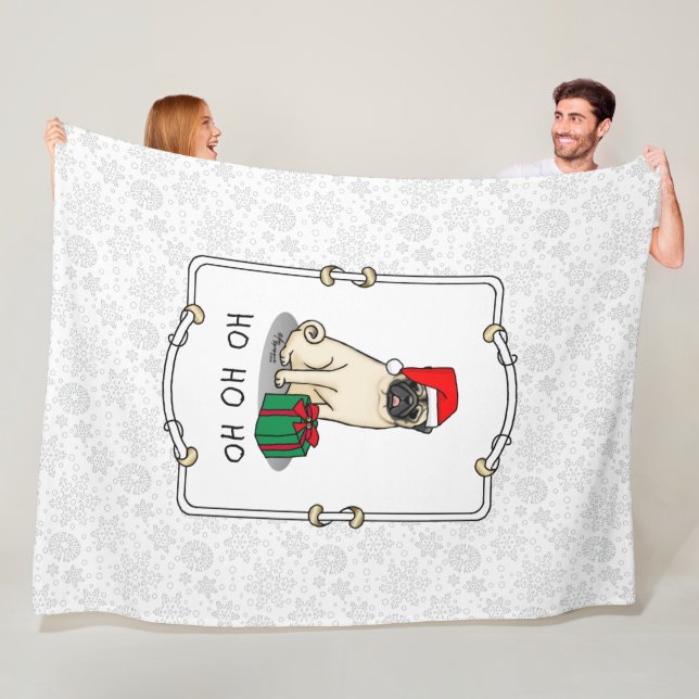 Christmas Santa Hat Pug Dog (light fawn) Cute Fleece Blanket (In Situ)