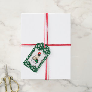 Christmas Santa Hat Pug Dog (light fawn) Cute Gift Tags