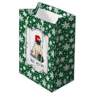 Christmas Santa Hat Pug Dog (light fawn) Cute Medium Gift Bag