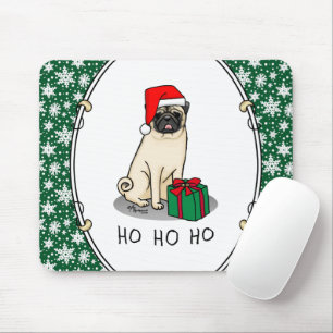 Christmas Santa Hat Pug Dog (light fawn) Cute Mouse Mat